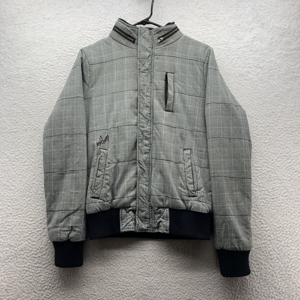Volcom Jacket Womens Medium Heavy Hidden Hood Houndstooth Check Skater Grunge
